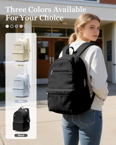 Lightweight School Backpack for Women Men, Multi Pocket Backpack for College Students, Waterproof Middle School Bags, Simple Bookbag for Teens Girls Boys, Black - color: Black