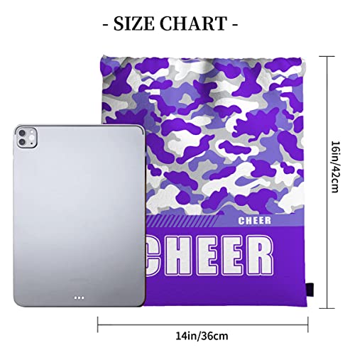 Drawstring Backpack Waterproof Gym Drawstring Bags Sports String Bag Camo Sackpack-Purple Cheer Drawstring Bag - color: Cheer Drawstring Bags-camo Purple