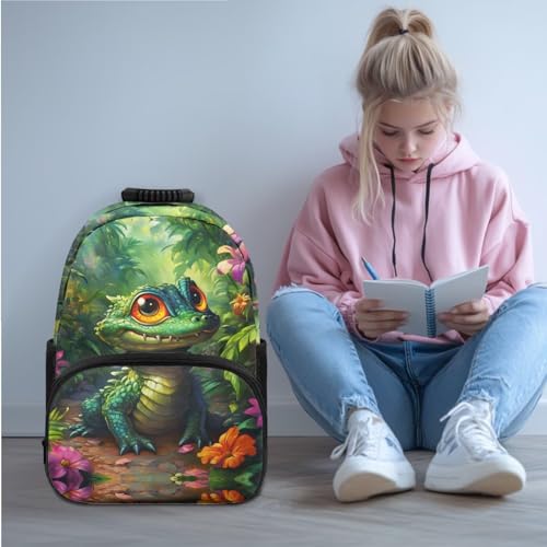 JEOCODY Bearded Dragon Lizard Backpack for Kids School Bag with Lunch Bag Pencil Case and Water Bottle Holder Set of 4 Boys Girls School Daypack Travel Bag Satchel Bagpack - color: Bearded Dragon Lizard