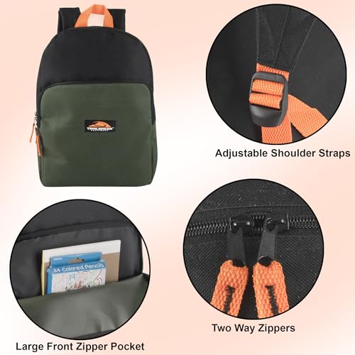 Trail maker 15 Inch Backpack for Kids, Preschool, Elementary & Middle School Students – Spacious Bookbag with Large Front Pocket, Adjustable Straps, Fits up to 13 Inch Laptop (Green) - color: Green