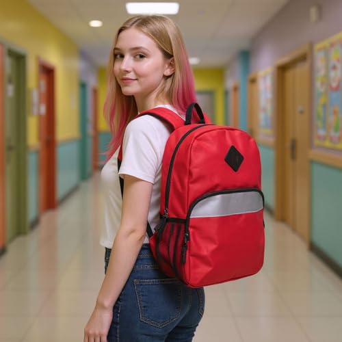 Trail maker 17" Backpack – Reflective School Backpack with Padded Straps, Water Bottle Pockets for Kids & Adults, School Travel Camp (Red) - color: Red