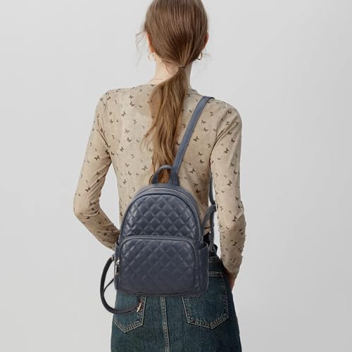 Quilted Small Backpack for Women PU Leather Casual Handbag Daypack Purse - color: Blue