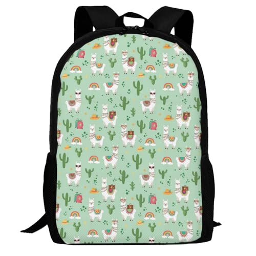 Ergonomic Padded Backpack Cute Llamas Mint Green, Anti Theft Spacious Travel Daypack Sturdy Polyester Bag for Commute Gym Outdoor Leisure Use - color: Design (1025)