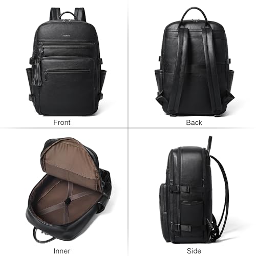 Shrrie Laptop Backpack for Women,Vegan Leather Backpack Work Computer Backpacks fits 16" Laptop,Water Resistant Teacher Nurse Casual Daypack for Weekender Camping Travel,Two-toned Black - color: Two-toned Black