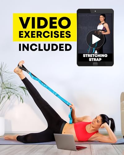 Stretching Strap with Loops - Non Elastic Stretch Band for Physical Therapy, Yoga Strap for Stretching Equipment, Stretch Bands for Exercise and Flexibility - Fascia, Hamstring & Leg Stretcher Belt - style: 10 Loops - Blue