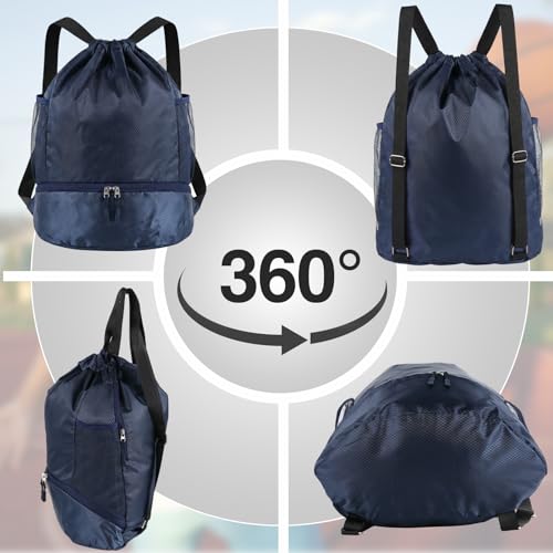 6 Pack Gym Drawstring Backpack Bags Bulk with Shoe Compartment for Sports Wet Proof Pocket for Men Women Large(Grey, Navy Blue) - color: Grey, Navy Blue