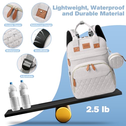 JSTPRO Diaper Bag Backpack, Large Diaper Bag with Changing Station, New Mom Gifts, Lightweight Waterproof Unisex Diaper Bag with Insulated Pockets and USB Charging Port, Beige - color: Beige