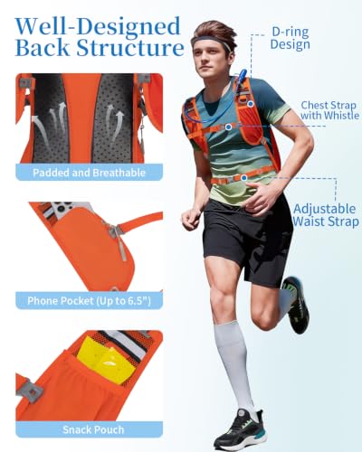 Hydration Backpack with 2L Water Bladder, Hiking Water Backpack - color: Orange