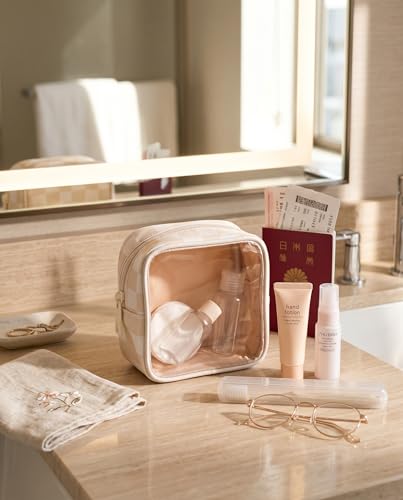 Clear Checkered Makeup Bag, Small Cosmetic Pouch with Zipper Mini Waterproof Makeup Purse Organizer Cute Cosmetic Bag Travel TSA Approved Toiletry Bag Car Organizer for Women Girls (Beige) - color: Beige