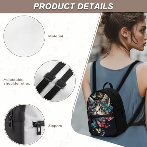 Butterfly and Cat Backpacks for Women Mini Backpack Purse for Lady Travel Backpack with Adjustable Strap Fashion Travel Shoulder Bag - color: Cat and Butterfly