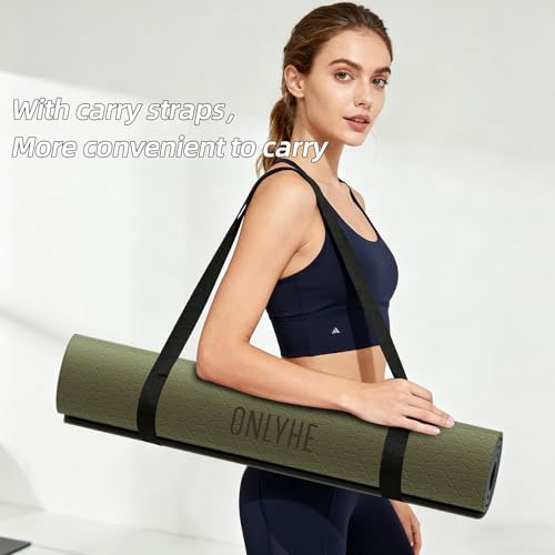 Wide Yoga Mat Thick(10mm) Exercise Mat Non Slip Anti-tear,72"x35" Extra Large Pilates Mats for Home Workouts, Gym & Floor Stretching with Carrier Strap - color: Dark green + Black