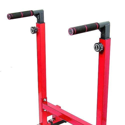 BalanceFrom Steel Frame Dip Station with Adjustable Height, 500 Pound Weight Capacity – Upper Body Workout Home Gym Equipment for Triceps, Push & Pull Ups, Leg Raises, and Bench Press - color: Red
