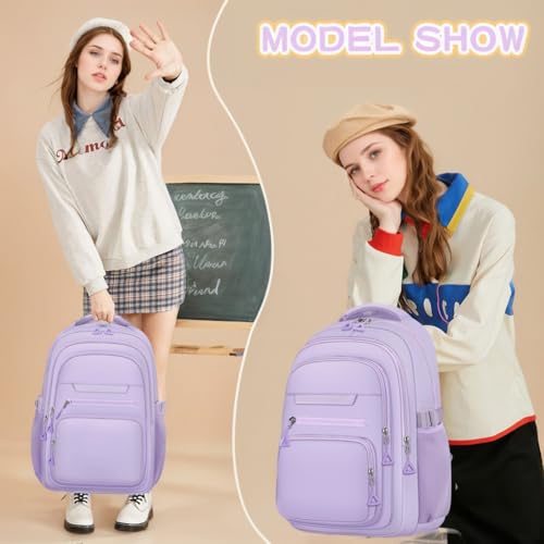 PRAGARI Cute Backpack for School Girls Aesthetic Backpack Women College Bookbag Large Students Laptop Bag Travel Casual Daypack - color: Purple