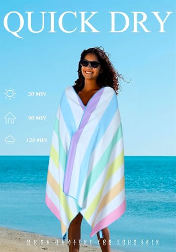 Yongoes 2 Pack Microfiber Lightweight Thin Beach Towel Sand Free Quick Dry Super Absorbent Large Towels for Swimming Pool Yoga Gym Travel Vacation Beach Accessories Essentials Stripes - color: 2 Pack Pink Multi