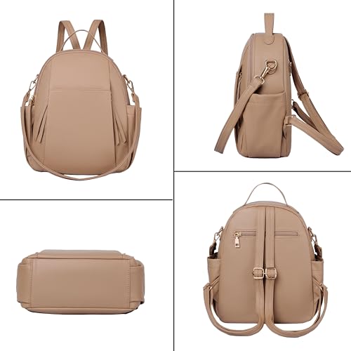 Small Backpack for Women Designer Leather Mini Backpack Purse Ladies Fashion Roomy Shoulder Handbag (Khaki-3) - color: Khaki-3