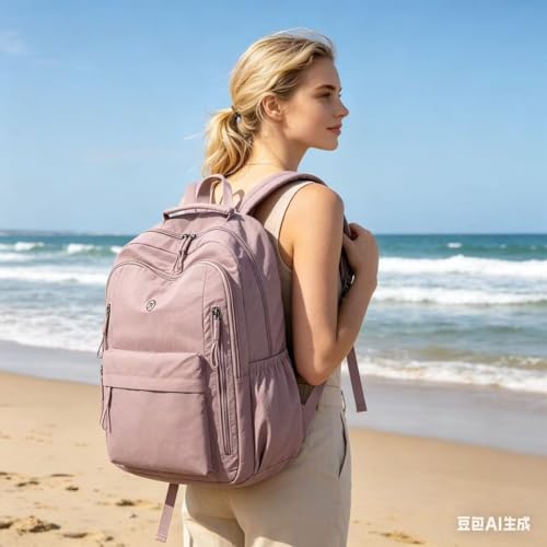 Casual Backpack, Multi-Pocket Design with Front Zipper Compartment (Pink) - color: Pink