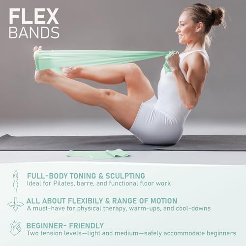 PhysKcal Pilates Kit, 15-Inch Pilates Ring with 1x Core Ball, 3X Resistant Loops and 2X Flex Bands, Home Pilates Equipment Set and Mat Pilates Essential Kit - color: Soft Mint