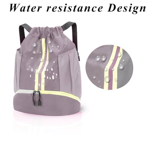 Drawstring Backpack with Shoe Compartment,Water Resistant Sports Gym Bag,String Bag for Men Women,Soccer,Basketball - color: Grey