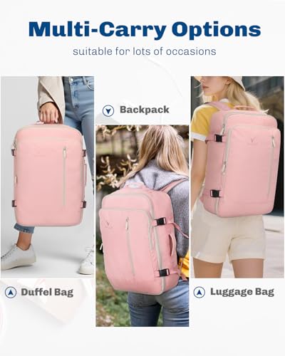 Hynes Eagle 38L Flight Approved Backpack Carry On Travel Bag for Men Women - color: Light Pink