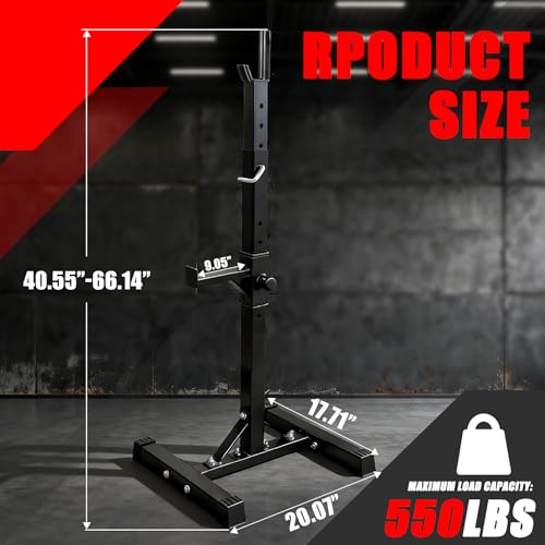 Adjustable Squat Rack Stand Barbell Bench Press Stands Rack Push Up 40"-66" Multi-Functional Sturdy Steel for Home Gym Max Load 550 lbs Portable Dumbbell Racks Stands, Black