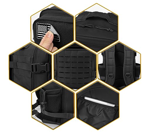 QT&QY 25L/45L Military Tactical Backpack For Men Molle Daypack 3 Day Bug Out Bag Hiking Rucksack With Bottle Holder - color: 25l Black