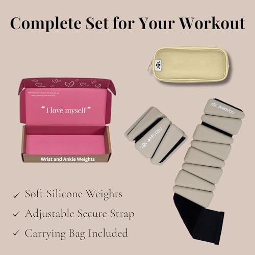 AMOYOU Wrist & Ankle Weights for Women – 2 lb Ankle Weights (Set of 2, 1 lb Each) | Arm Weights for Women | Leg Weights for Walking, Yoga, Cardio & Strength Training - color: Beige