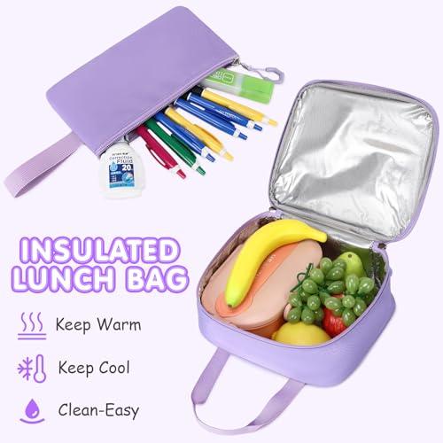 GeeWin Girls Backpack for School with Lunch Box & Pencil Case Set, 17 Inch Stylish Plaid Girls Bookbag with Lots of Pockets for Kids, Teens, Elementary Middle High College School Student (Purple) - color: Purple