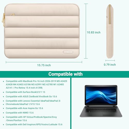MOSISO Laptop Case 16 inch, 15-15.6 inch Puffy Laptop Sleeve Compatible with MacBook Pro 16 M5 M4 M3 M2 M1, HP Dell ASUS Acer Toshiba Lenovo, Polyester Horizontal Bag with Small Case, Sand - color: Sand, size: 16 inch