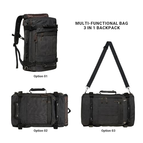 KAUKKO Canvas Travel Backpack Multi-Functional Bag Fits 17" Laptop, Large Capacity Hiking Backpack, Outdoor Daypack 23.8L - color: 27-1-black