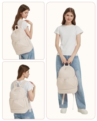Ceneda Gym Backpack for Women, Cute Gym Bag with Shoe Compartment, Wet Pocket & Tumbler Strap, Puffer Dance Cheer Backpack - color: Beige, style: Puffer