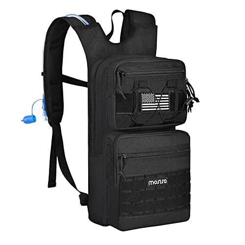 MOSISO Tactical Hydration Pack Backpack, Military Daypack Water Backpack Rucksack Bladder Bag with 3L Water Bladder&Elastic Cord Strap for Outdoor Sports,Hiking,Climbing,Running,Cycling,Biking, Black