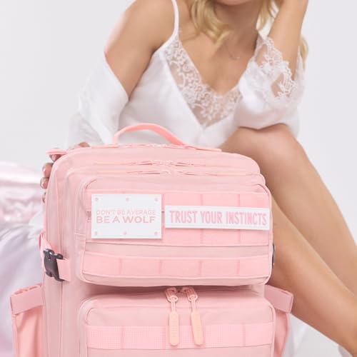 WOLFpak 35L Athletic Gym Backpack - Durable 1000D Waterproof Oxford Material with MOLLE Webbing, Laptop Pocket - color: Dream Pink