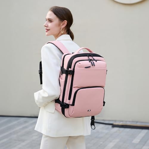 BAGOK Carry On Travel Backpack, Expandable Extra Large Airline Approved,Lightweight Daypack for Men and Women(Pink) - color: B-pink, size: Medium