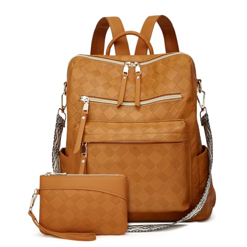 Makes Backpack Purse for Women PU Leather Travel Satchel Handbag Convertible Design Bag with Purse 2 Piece - color: Brown Square
