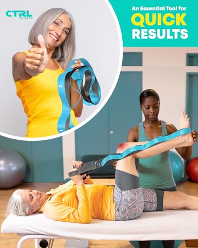 Stretching Strap with Loops - Non Elastic Stretch Band for Physical Therapy, Yoga Strap for Stretching Equipment, Stretch Bands for Exercise and Flexibility - Fascia, Hamstring & Leg Stretcher Belt - style: 10 Loops - Blue