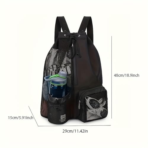3-in-1 Swim Beach Gym Gear Set.Mesh Drawstring Backpack + Microfiber Beach Towel + Waterproof Phone Pouch, for Swimming, Gym - color: Black