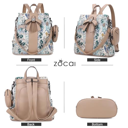ZOCAI Backpack Purse for Women Fashion Backpack Purses PU Leather Daypacks Anti-Theft Shoulder Bag Satchel Purse - color: X-forest Life-apricot