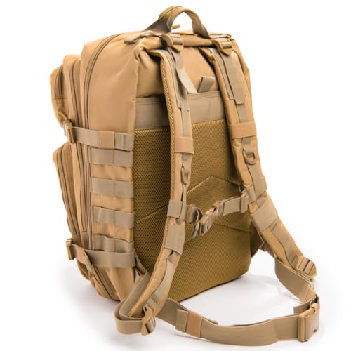 Large Laser-cut MOLLE Backpack with Pistol Retention System, Tan, Modular and Lightweight Design for EDC, Range, or Tactical Use - color: Tan