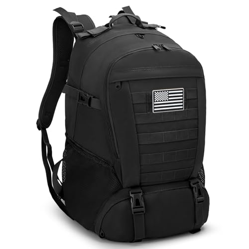 Jueachy Tactical Backpack for Men Hiking Day Pack Molle Military Rucksack Waterproof 30L EDC Bag with USA Flag Patch - color: 35l-black