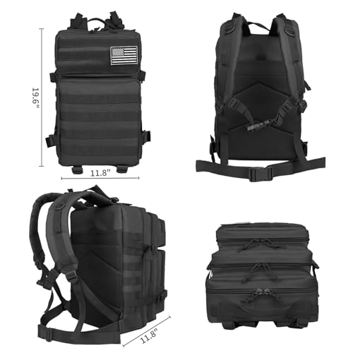 45L Army Tactical Backpack For Men,Large Military Assault Pack 3 Day Bug Out Bag For Women, Molle Daypack Camping Outdoor Mountaineering Backpacks Black Rucksack Survival