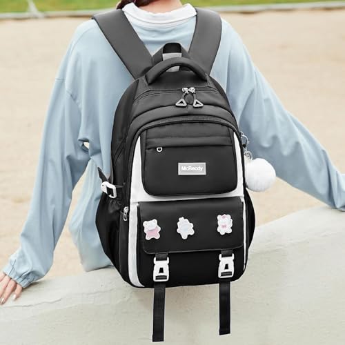 School Backpacks for Girls, Middle Schoolbag Elementary Student Bookbag, Large Casual School Daypacks for Teens Girls (Black) - color: Black