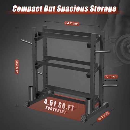 3-Tier Dumbbell Rack, 1100LB Capacity Adjustable Weight Rack for Home Gym, Heavy-Duty Weight Stand for Dumbbells Kettlebells & Weight Plates(Rack Only) - size: 18.78 x 48 x 36.54 inches