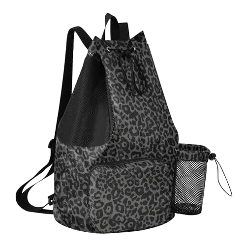 Bolaz Beach Drawstring Backpack Mesh Swim Bag for Women Men Gray Leopard Cheetah Swimming Gym with Wet Pocket Packable Sports - color: Gray Leopard Cheetah