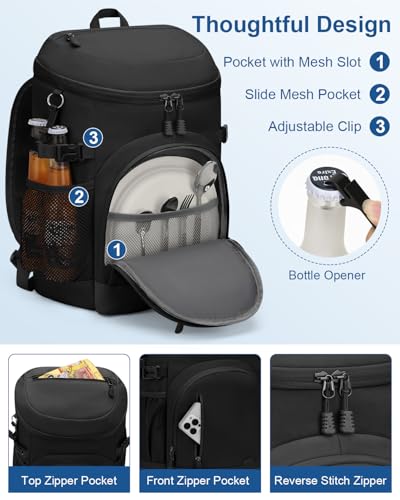Cooler Backpack Insulated Leakproof Soft Cooler Bag Ice Chest for Women - color: Black, size: 30 Cans