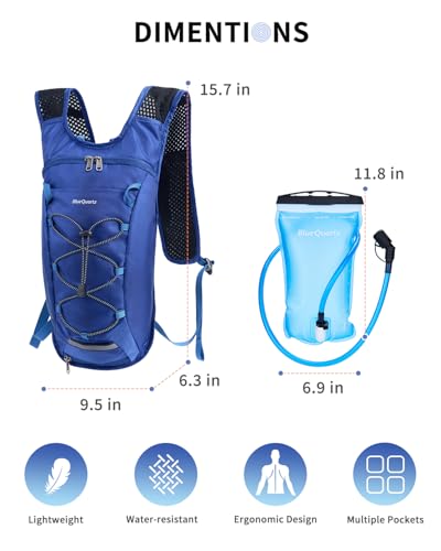 Blue Quartz Hydration Backpack with 2L Water Bladder, Hiking Water Pack with Insulated Compartment for Women Men, Lightweight Cycling Daypack with Phone Pocket, Hydration Pack for Running,Biking - color: Blue