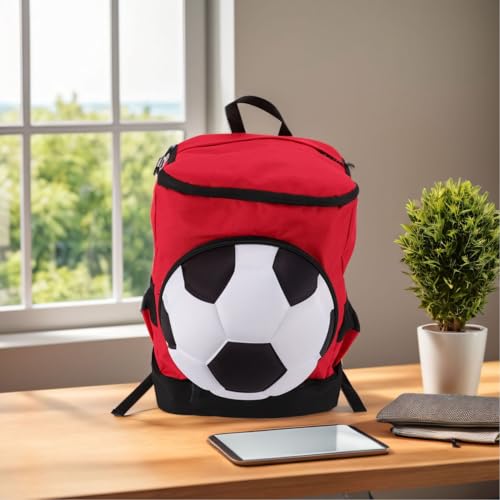 Soccer Backpack, Ball Compartment, Shoe Compartment, Fits Soccer Ball, Promotes Air Circulation and Comfort - color: Red With Black, size: Adult Size (Fits Size 7 Ball)