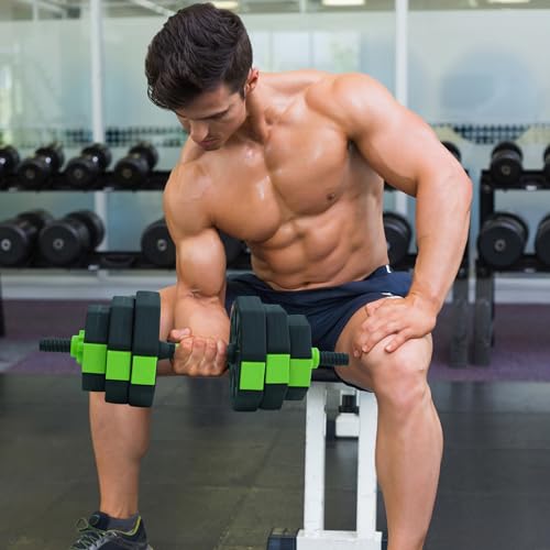 4-in-1 Adjustable Dumbbell Set, 44 lbs Weight Set Used as Dumbbell, Barbell, Kettlebell & Push up Stand, Multifunctional Home Gym Workout Equipment for Men & Women, Green