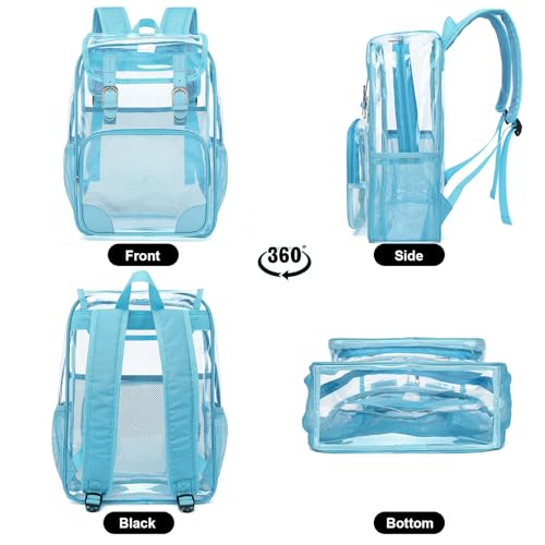 Fuyicat Clear Backpack Heavy Duty PVC Transparent Girls Kids School Backpacks Stadium Approved See Through College Bookbag for Women (Sky Blue) - color: Sky Blue