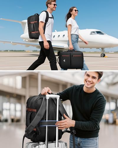 MATEIN 18x14x8 Inches Travel Backpack Personal Item, Expandable Underseat Backpack for Airplane with Shoe Compartment, TSA Airline Approved Carry on Bag Luggage Mochila Fit 17" Laptop, Black Brown - color: Black Brown