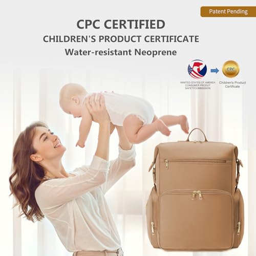 CEI-CEI Neoprene Diaper bag Backpack Waterproof Baby Changing Bags for Mom and Dad with Changing Pad Large Travel Maternity Tote with Insulated Pockets and Organised Compartments (Oat) - color: Oat